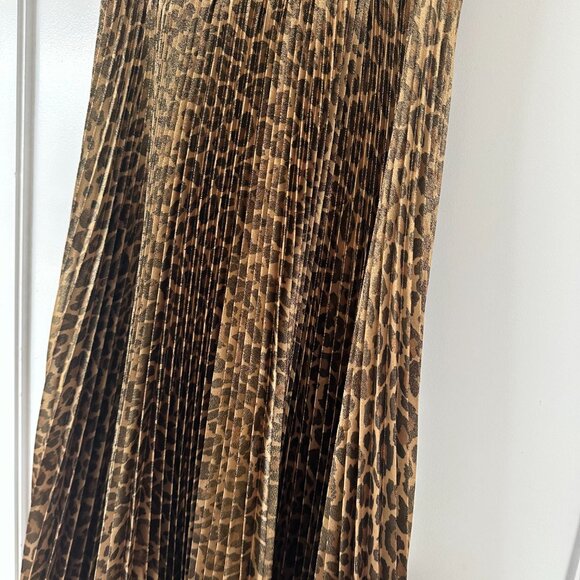 NWT A.L.C. Renzo Pleated Midi Dress Metallic Gold Sz 12 Leopard Print Mock Neck - Picture 6 of 9